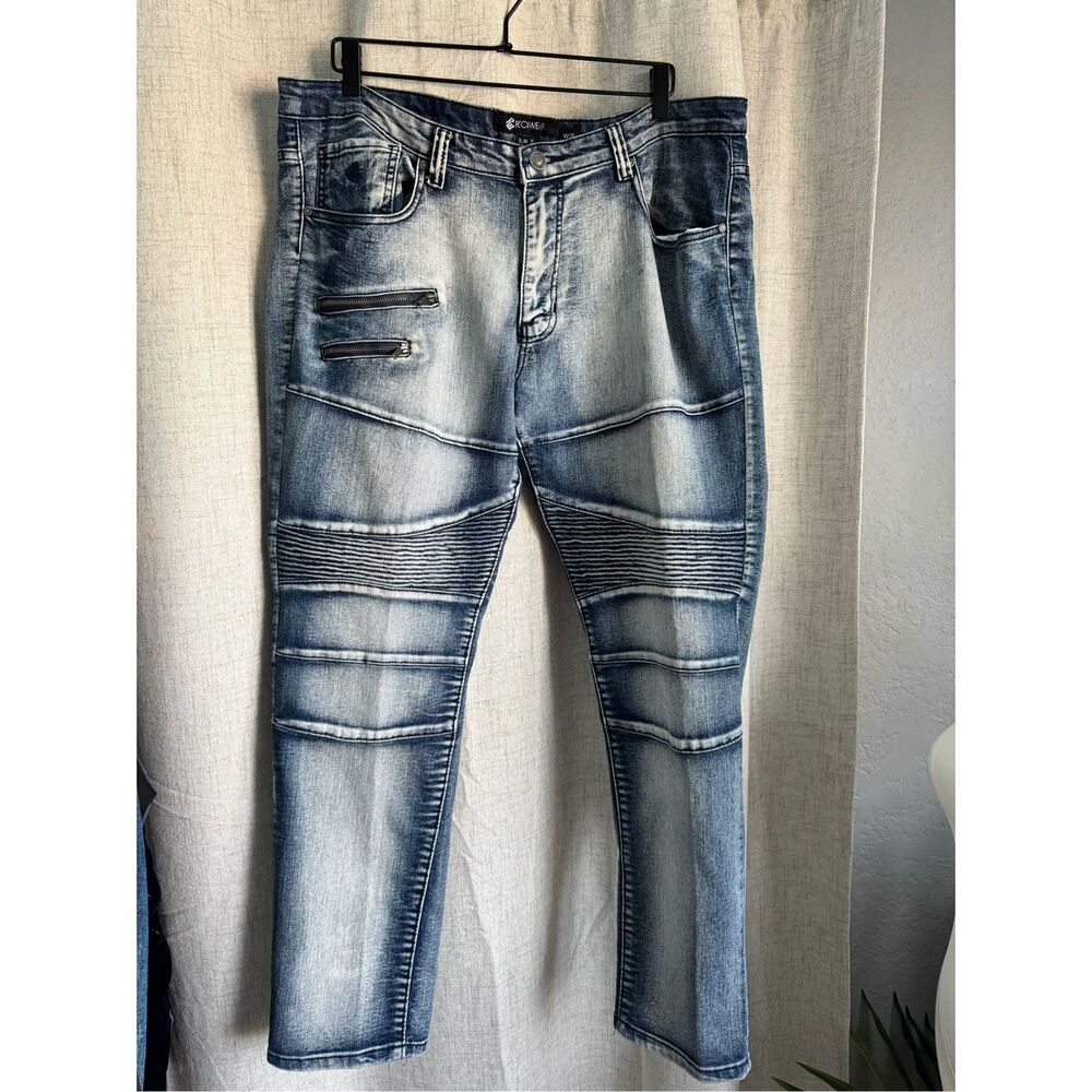 Rocawear Biker Jeans Mens 38 Blue Denim Streetwear Slim Fit Faded Skinny Leg y2k